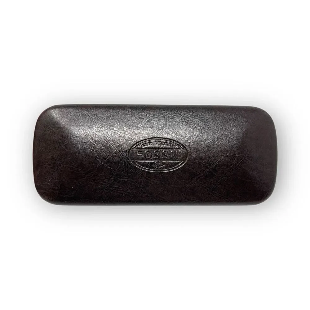 Fossil Sunglasses Eyeglasses Hard Case Only Dark Brown Faux Leather Clamshell